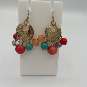 Gold and Multicolor Beaded Earrings